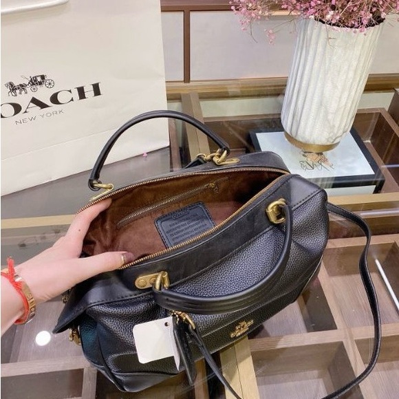 Coach Lane Satchel Crossbody Bag in Black Pebble Leather - Picture 5 of 10